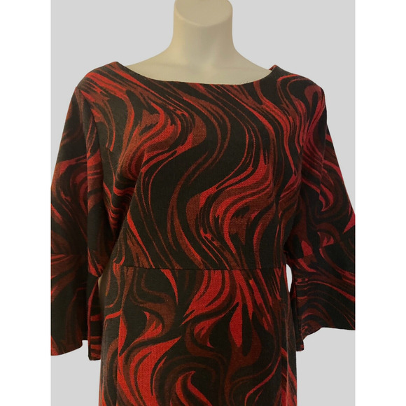 Midnight Velvet Textured Bell Sleeve Office Church Party Knee Length Red Dress - Picture 2 of 12